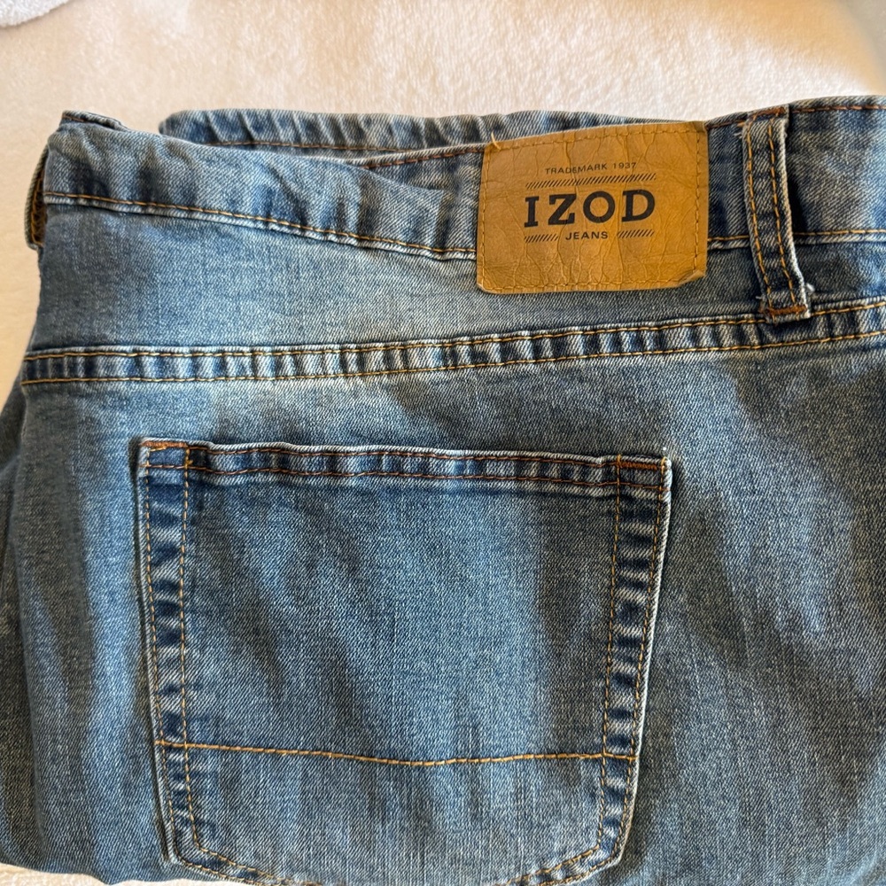 Izod Classic Light Blue Denim Jeans with Leather Patch